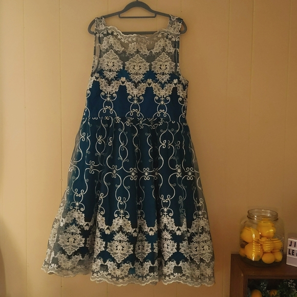 NWT Chi Chi London Gorgeous Teal Retro Party Prom Dress 16 - Picture 3 of 12